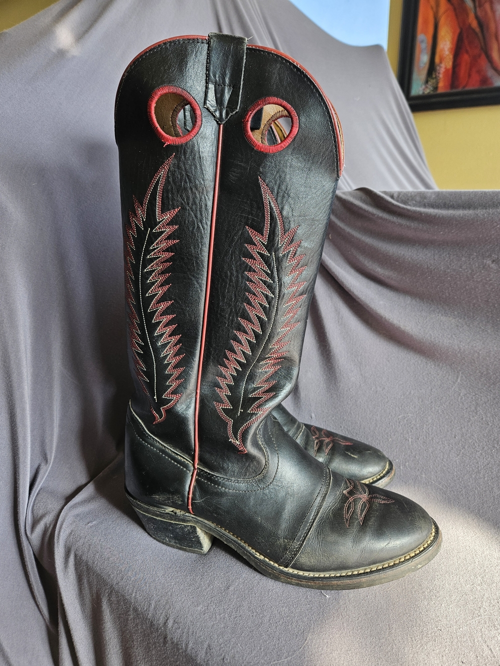 Black Leather Boots with Stitched Sole Detail By Texas Boot